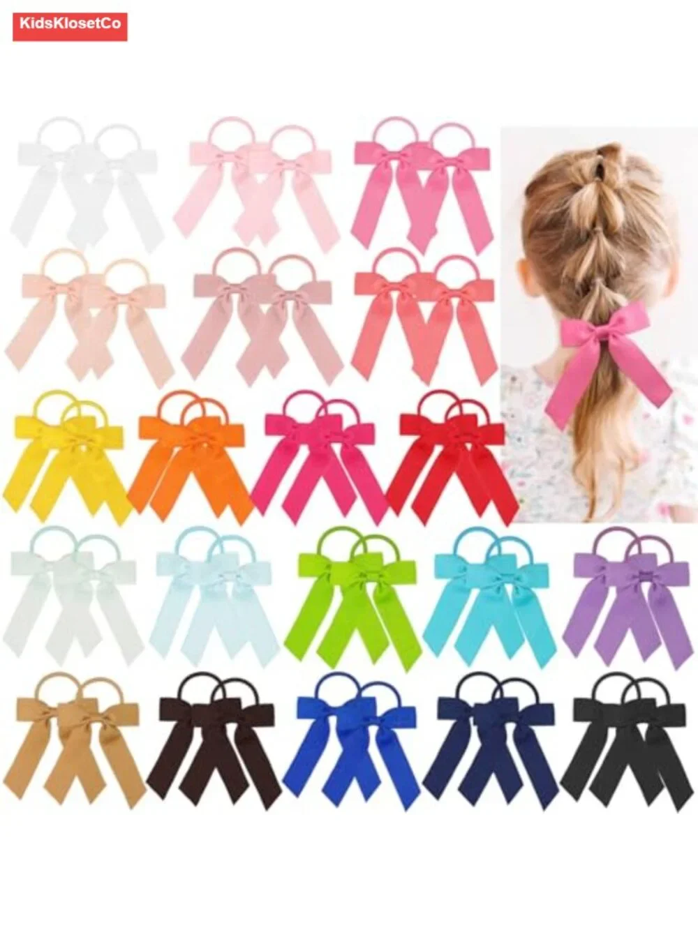40 Pack Ponytail Hair Bows with Scrunchie - Classic Bow Pattern - Lightweight